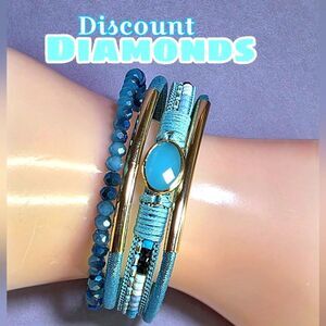 Vintage Boho Light Blue & Gold Leather Bracelet